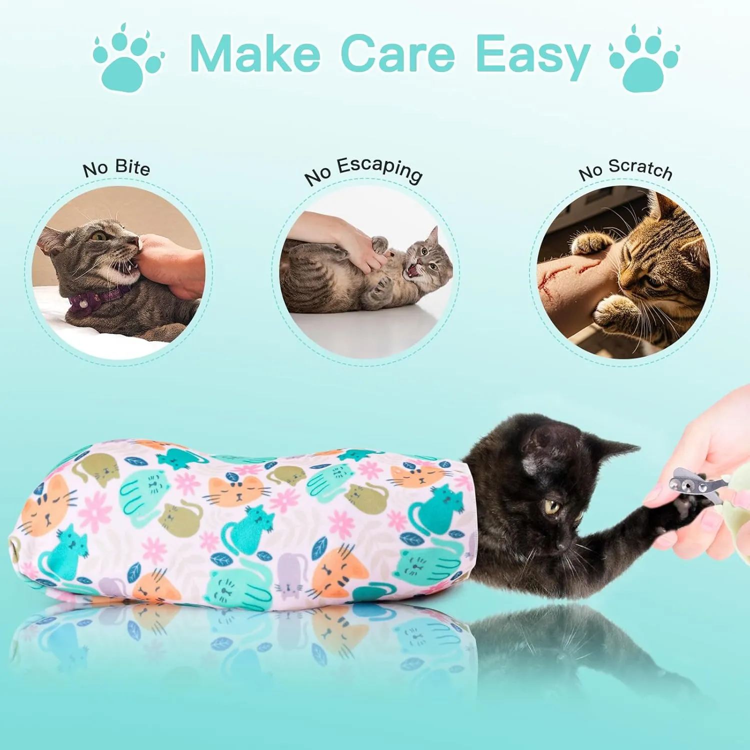 Cat Grooming Wrap, Cat Wrap for Cutting Nails, Self-Adherent Fabric Wrap for Cats, Cat Burrito Wrap Anti-Scratch, Anti-Escape, Multifunctional Swaddle Wrap Pet Tool (Orange Kitten, X Large)