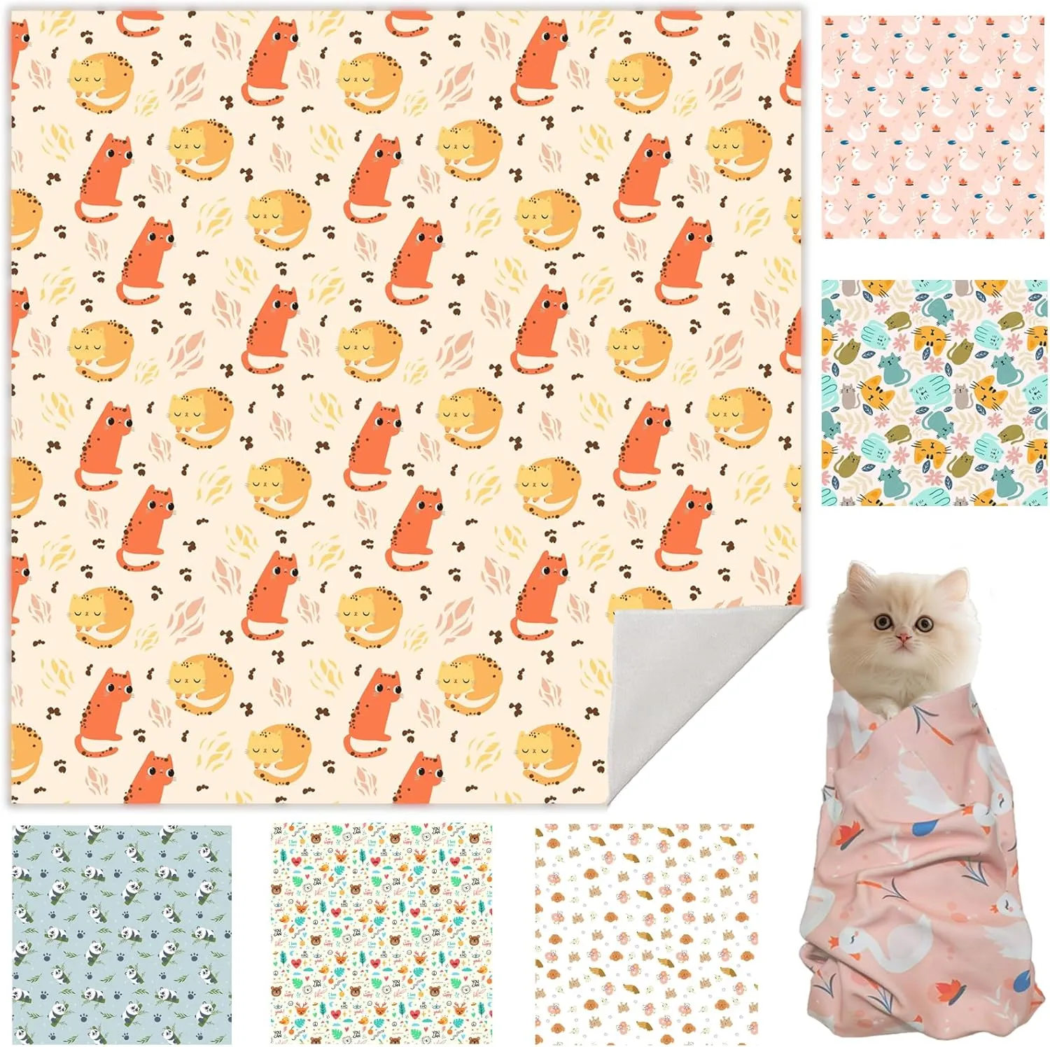 Cat Grooming Wrap, Cat Wrap for Cutting Nails, Self-Adherent Fabric Wrap for Cats, Cat Burrito Wrap Anti-Scratch, Anti-Escape, Multifunctional Swaddle Wrap Pet Tool (Orange Kitten, X Large)