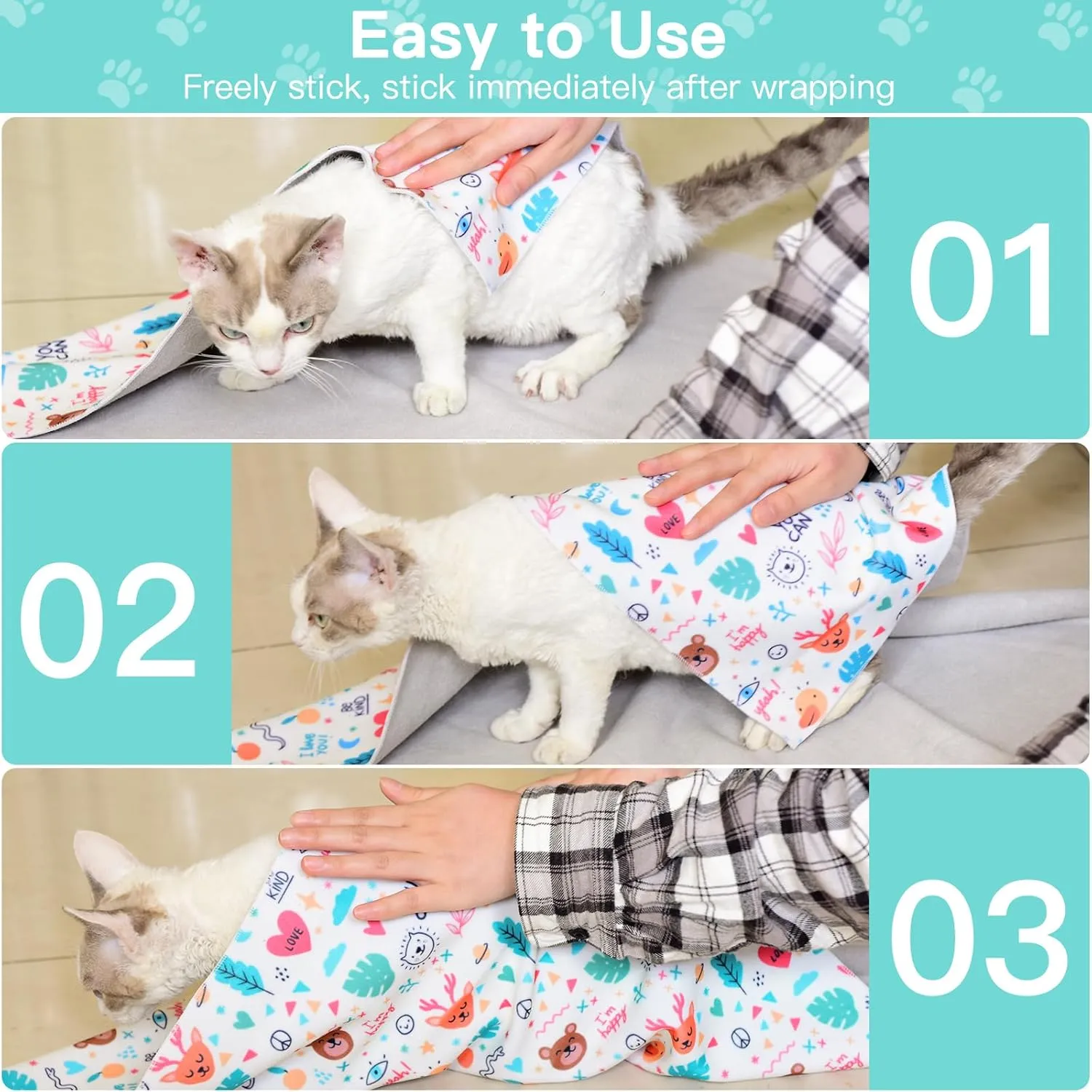 Cat Grooming Wrap, Cat Wrap for Cutting Nails, Self-Adherent Fabric Wrap for Cats, Cat Burrito Wrap Anti-Scratch, Anti-Escape, Multifunctional Swaddle Wrap Pet Tool (Orange Kitten, X Large)