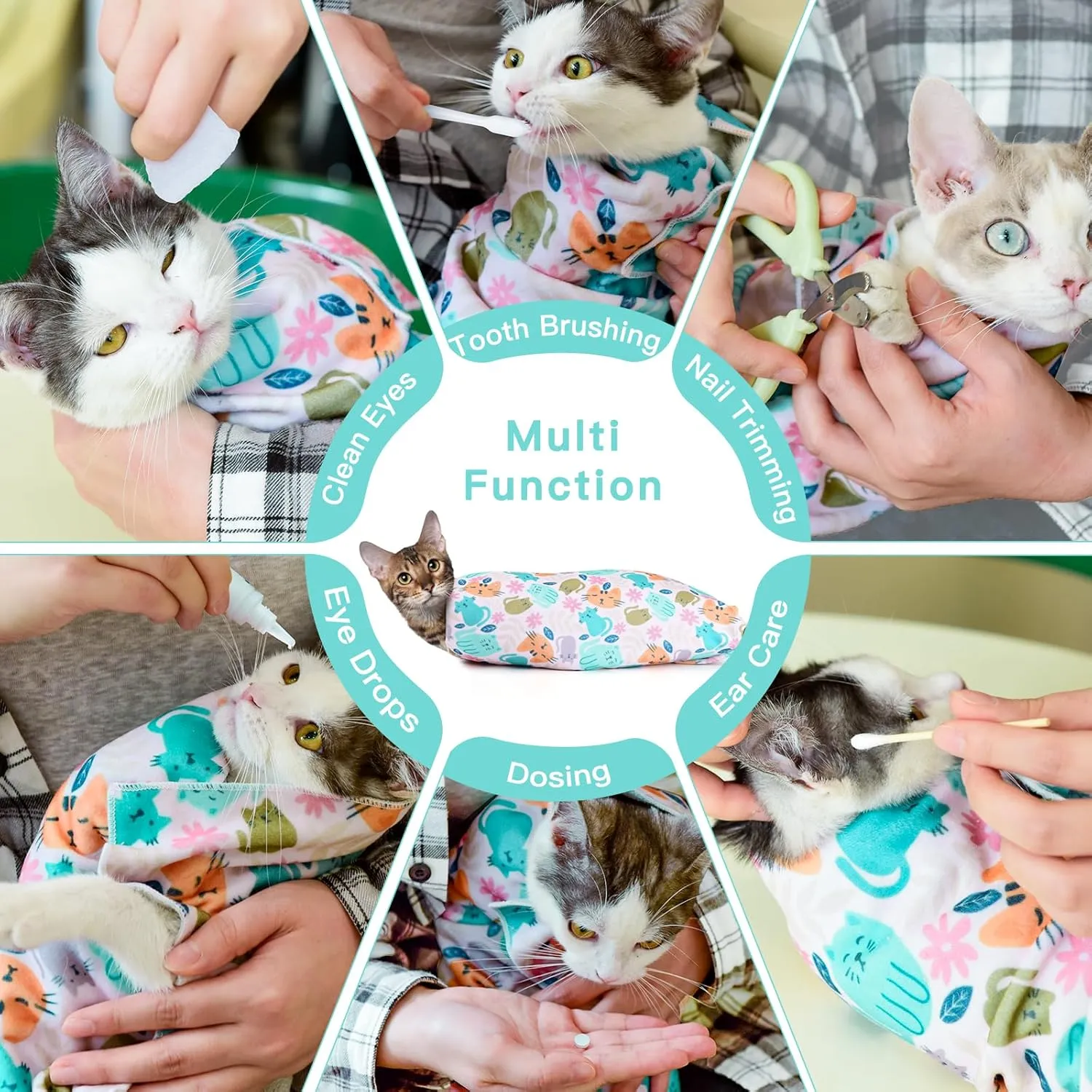 Cat Grooming Wrap, Cat Wrap for Cutting Nails, Self-Adherent Fabric Wrap for Cats, Cat Burrito Wrap Anti-Scratch, Anti-Escape, Multifunctional Swaddle Wrap Pet Tool (Orange Kitten, X Large)