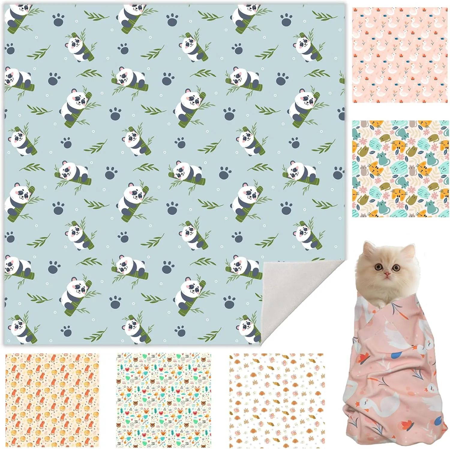 Cat Grooming Wrap, Cat Wrap for Cutting Nails, Self-Adherent Fabric Wrap for Cats, Cat Burrito Wrap Anti-Scratch, Anti-Escape, Multifunctional Swaddle Wrap Pet Tool (Panda, X Large)