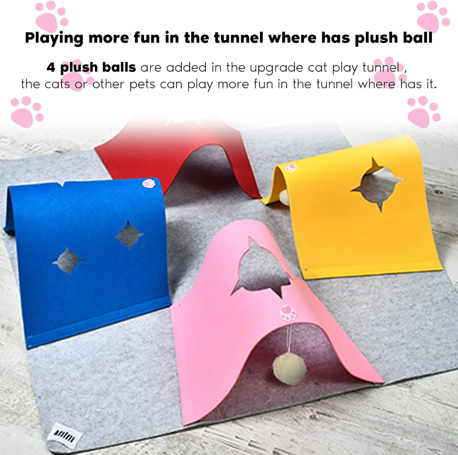 Cat Toys Tunnel for Indoor Cats, Interactive Cat Enrichment Furniture with Plush Ball for Small Animals Pets, Kittens, Rabbit Cave Accessories