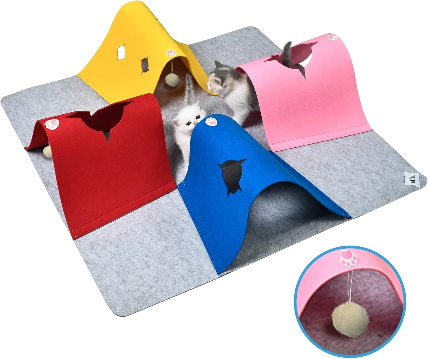 Cat Toys Tunnel for Indoor Cats, Interactive Cat Enrichment Furniture with Plush Ball for Small Animals Pets, Kittens, Rabbit Cave Accessories