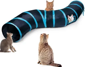 Cat Tunnel Tube ToysTunnels for Indoor Cats, S-Shape Blue Collapsible Interactive Toy with Balls for Rabbits, Kittens, Ferrets, Puppy