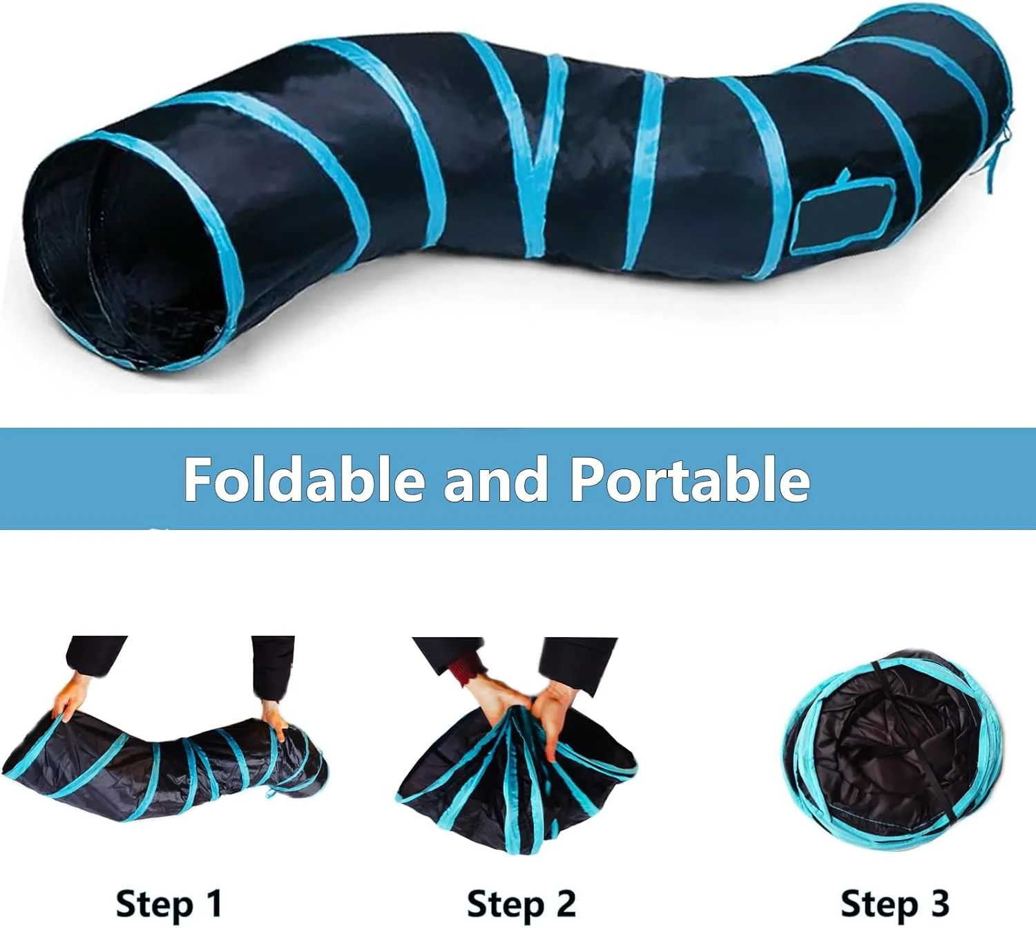 Cat Tunnel Tube ToysTunnels for Indoor Cats, S-Shape Blue Collapsible Interactive Toy with Balls for Rabbits, Kittens, Ferrets, Puppy