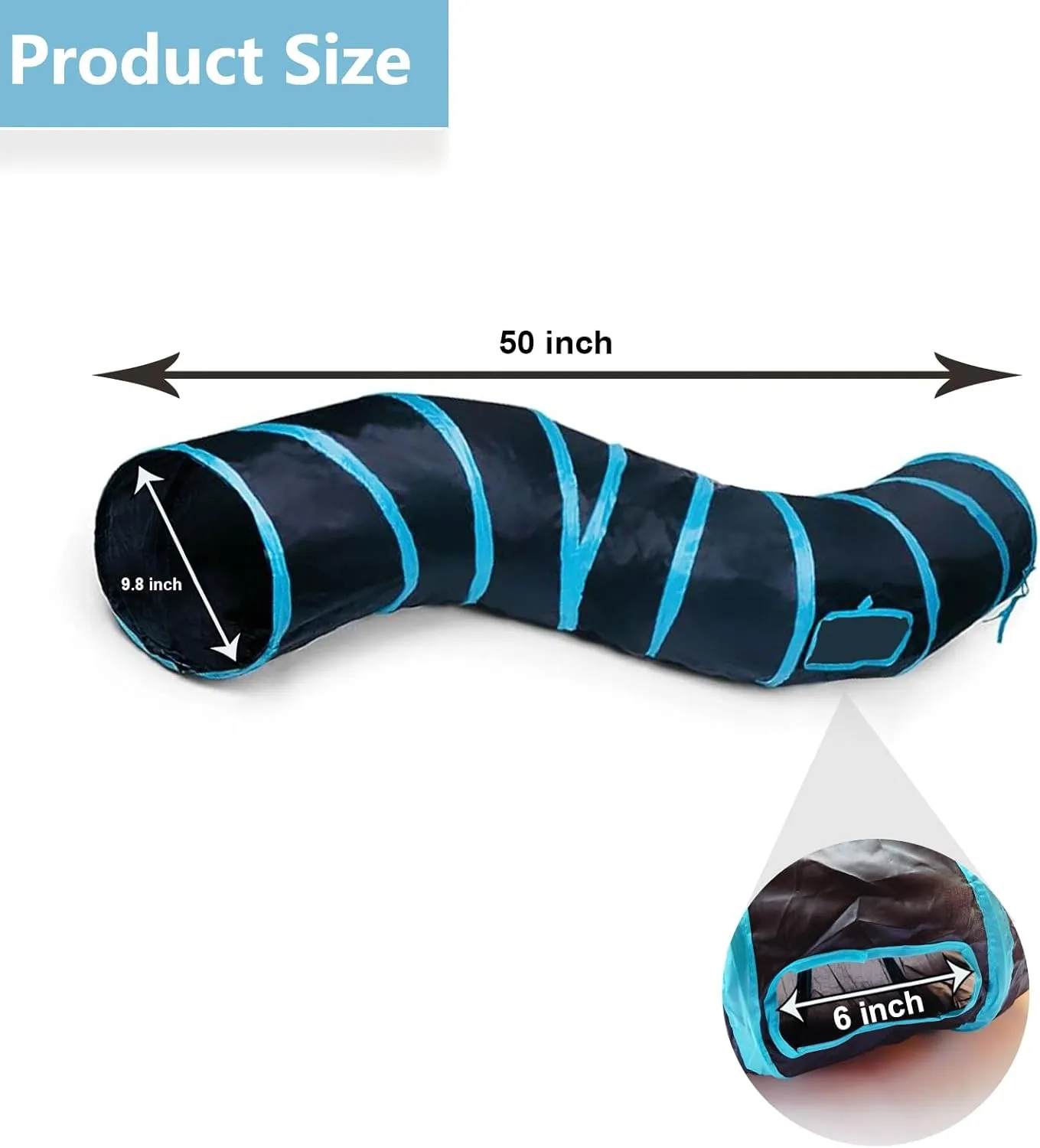 Cat Tunnel Tube ToysTunnels for Indoor Cats, S-Shape Blue Collapsible Interactive Toy with Balls for Rabbits, Kittens, Ferrets, Puppy