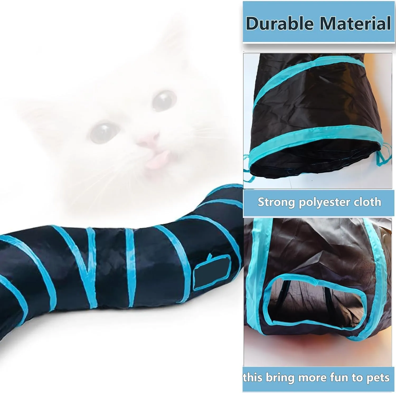 Cat Tunnel Tube ToysTunnels for Indoor Cats, S-Shape Blue Collapsible Interactive Toy with Balls for Rabbits, Kittens, Ferrets, Puppy