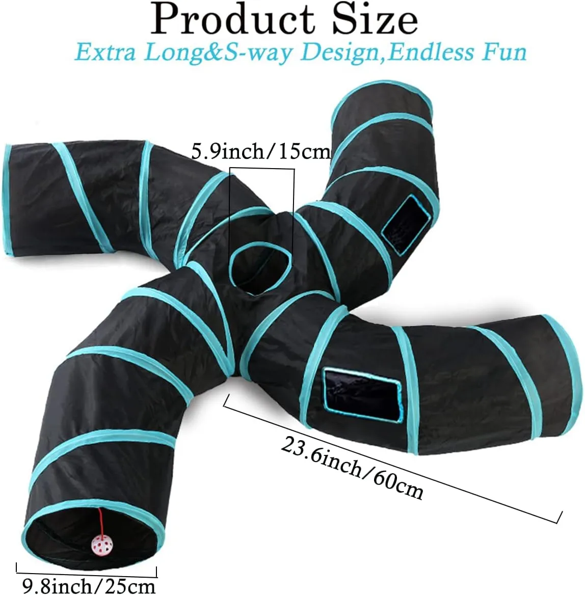 Cat Tunnel,4 Way Large Collapsible Tunnels Tube Upgrade with 5 Peek Hole,S-Shaped Maze House Play Toy Interactive Cat Toy for Cat Kitten Kitty Rabbit