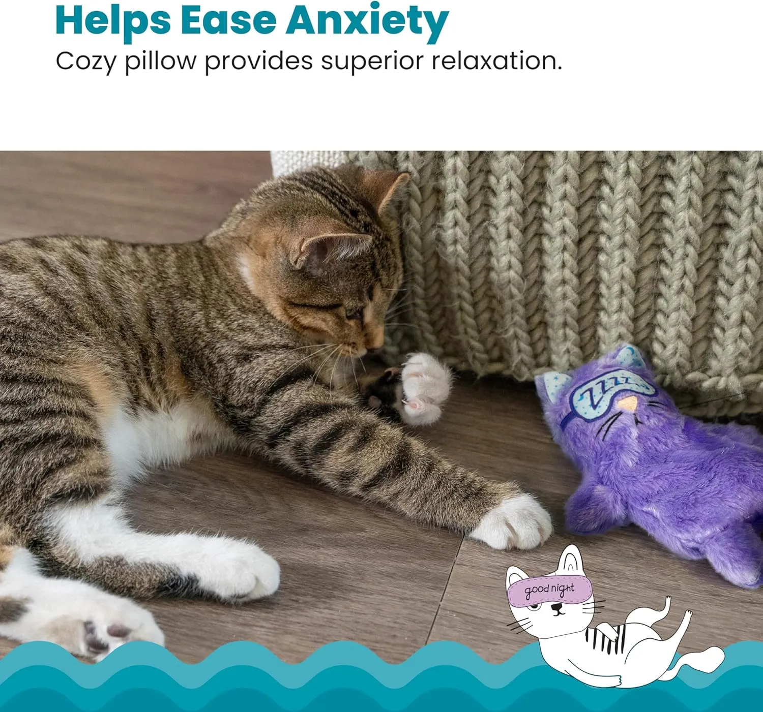Catstages Purr Pillow Kitty Calming Cat Toy with Touch-Activated Purring and Soft Plush, Purple - Helps Reduce Stress & Provide Anxiety Relief for Cats, X-Large