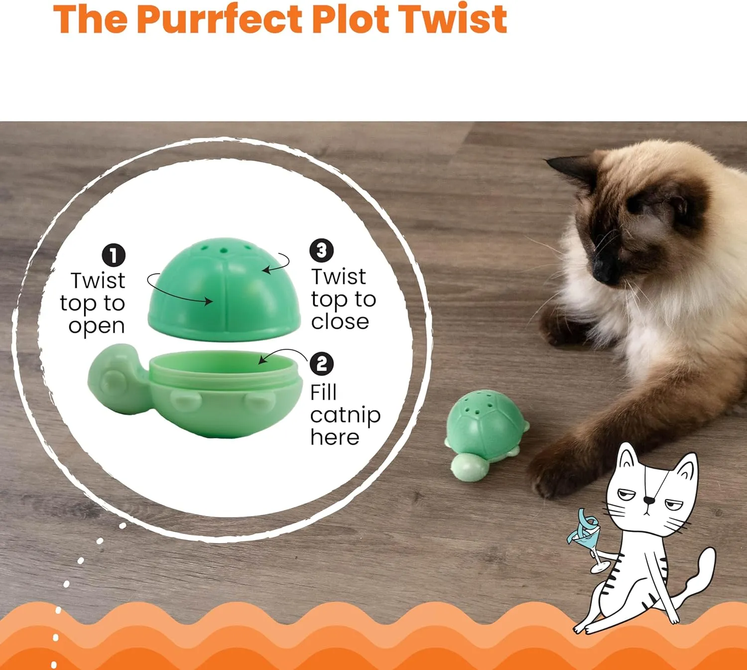 Catstages Wobble Turtle Cat Toy, Refillable Catnip Diffuser Wobble Toy for Cats, Interactive Rolling Enrichment, Green