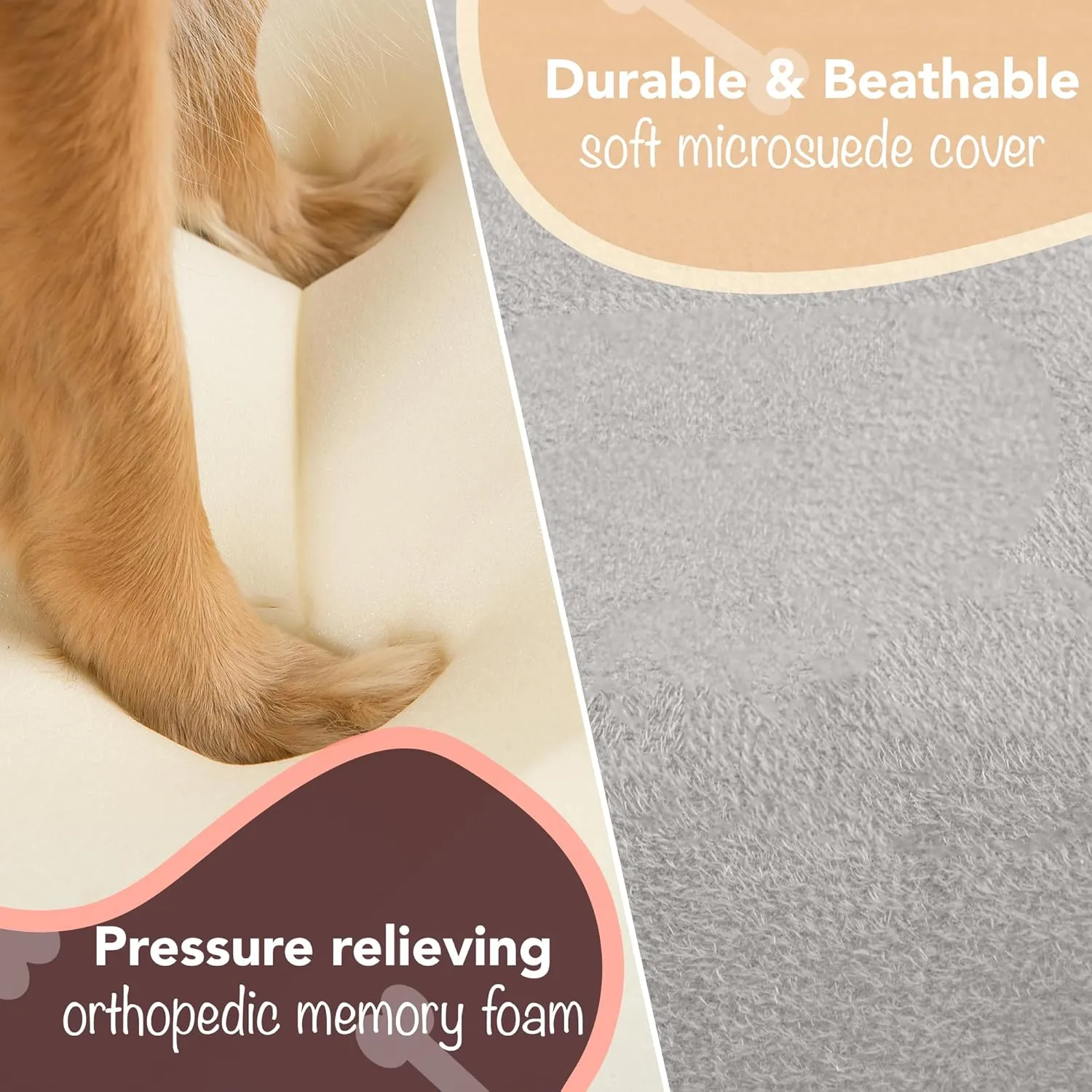 Chester Large Grey Dog Bed - Orthopedic Memory Foam Mattress, Calming Couch, Wall Rim Pillow, Water Resistant, Washable Cover, Non-Slip