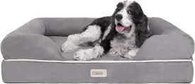 Chester Large Grey Dog Bed - Orthopedic Memory Foam Mattress, Calming Couch, Wall Rim Pillow, Water Resistant, Washable Cover, Non-Slip