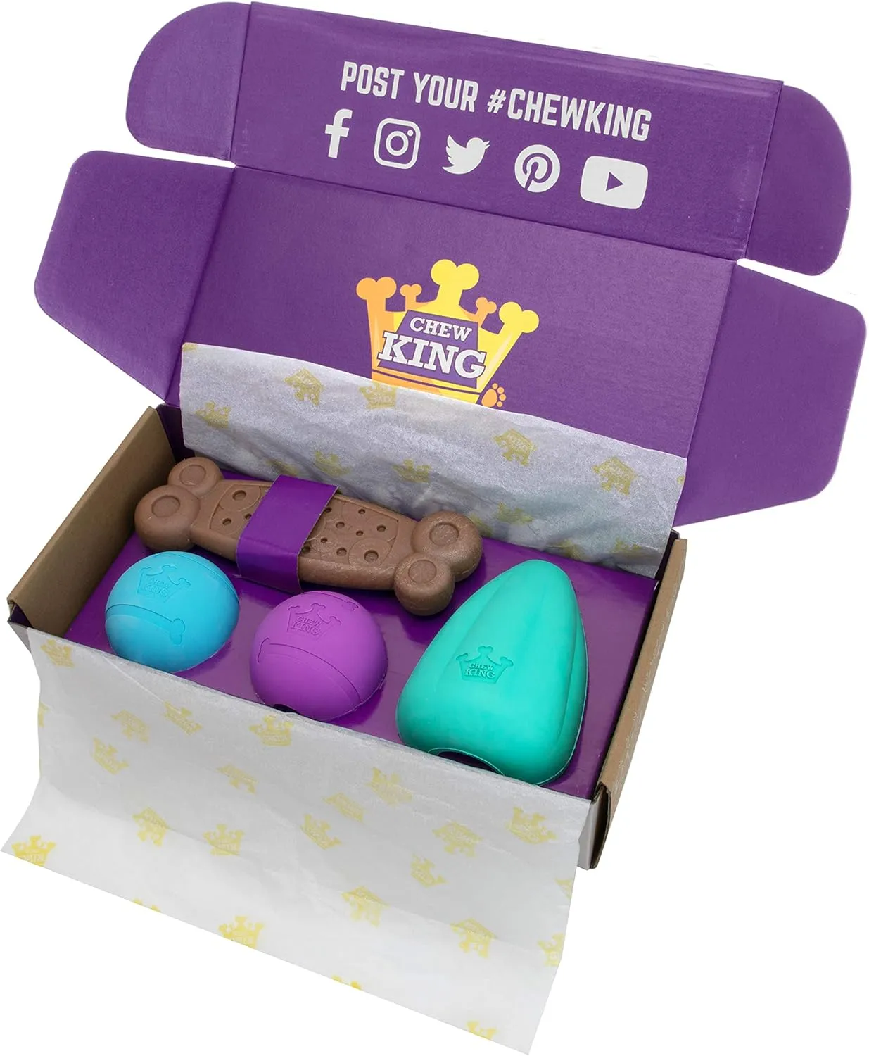 Chew King Dog Box XLarge- Durable Fetch Balls, Treater and Chewing Toy Collection, Teal, CM-10101-CS01