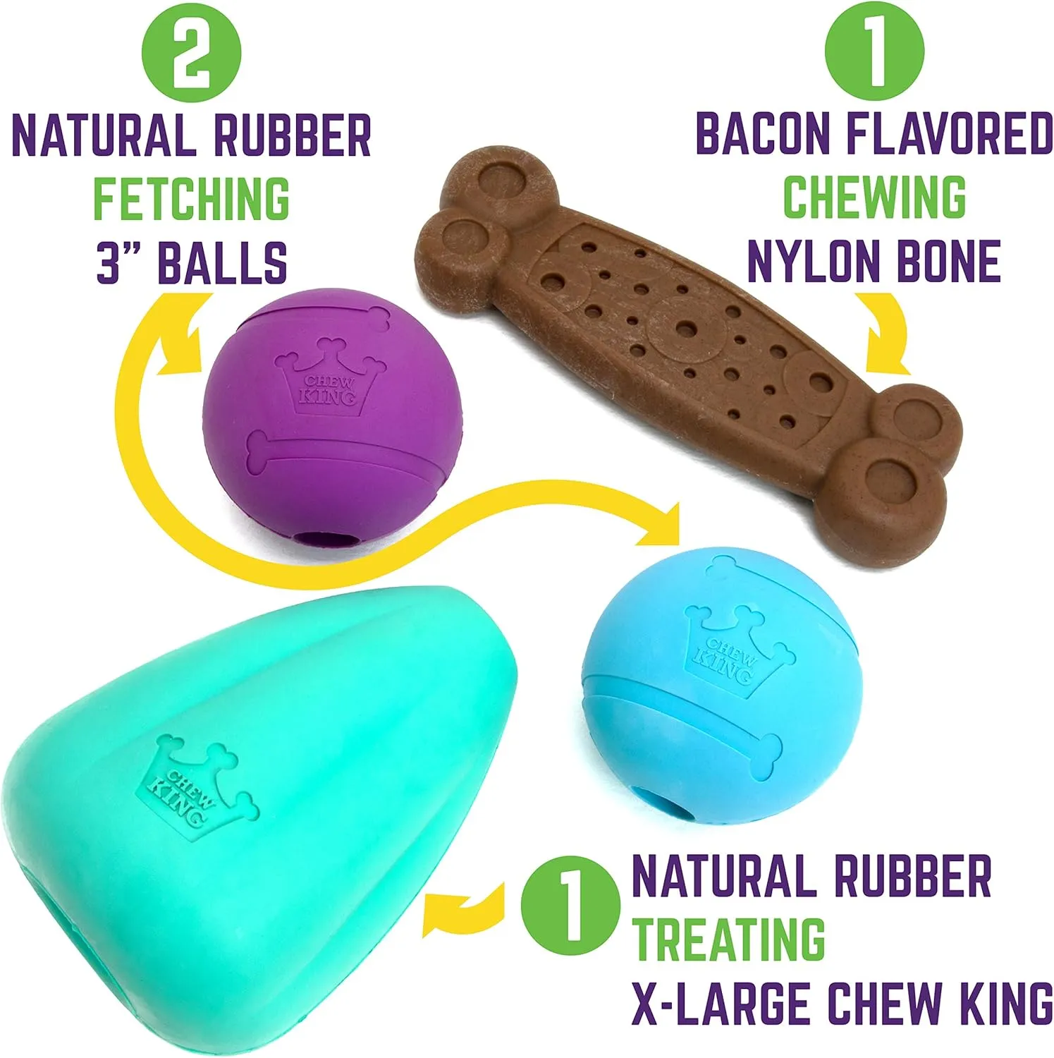 Chew King Dog Box XLarge- Durable Fetch Balls, Treater and Chewing Toy Collection, Teal, CM-10101-CS01