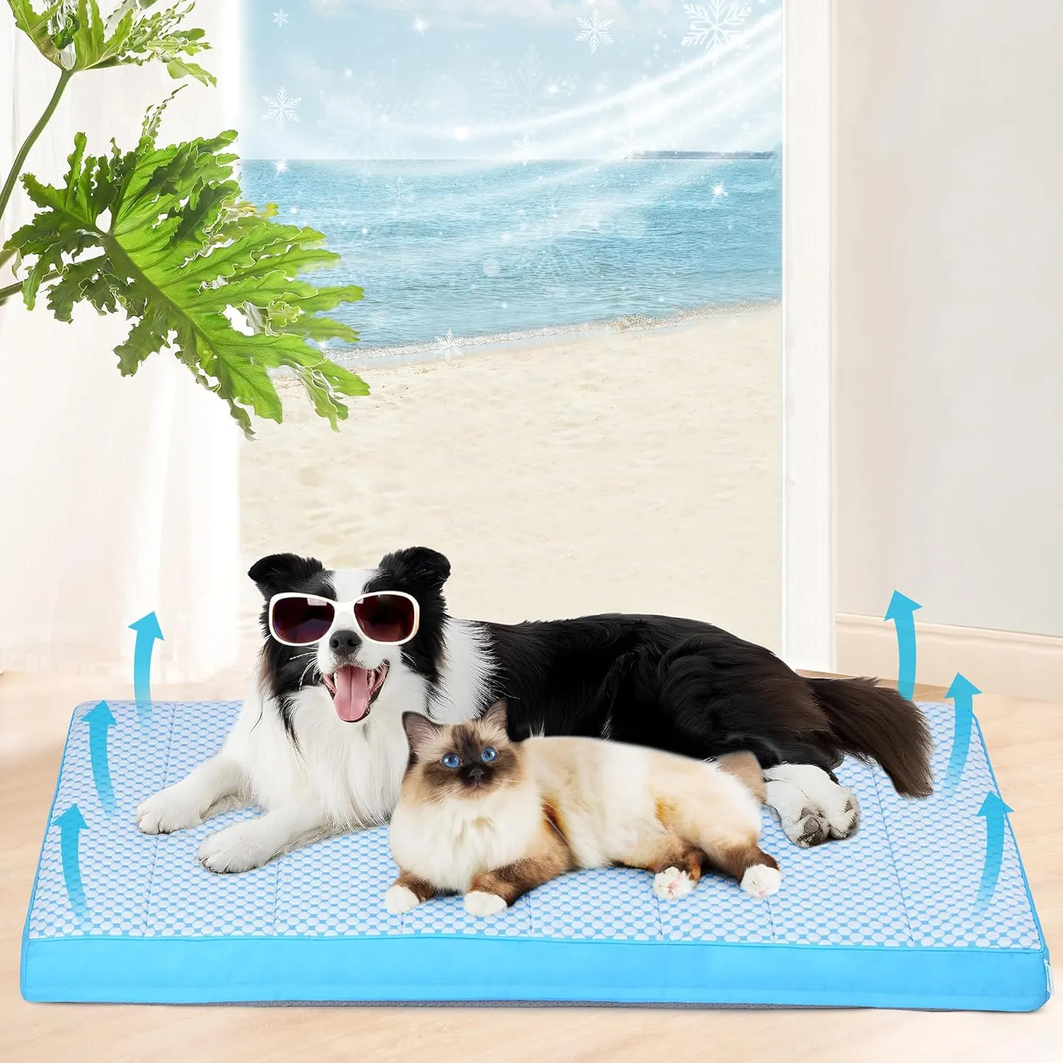 Chicute Cooling Dog Bed for 2X Large Dogs - Orthopedic Pet Beds with Memory Foam, QMAX>0.5, Waterproof Removable Washable Cover for Hot Weather, Blue, 47" L x 29" W x 3" H