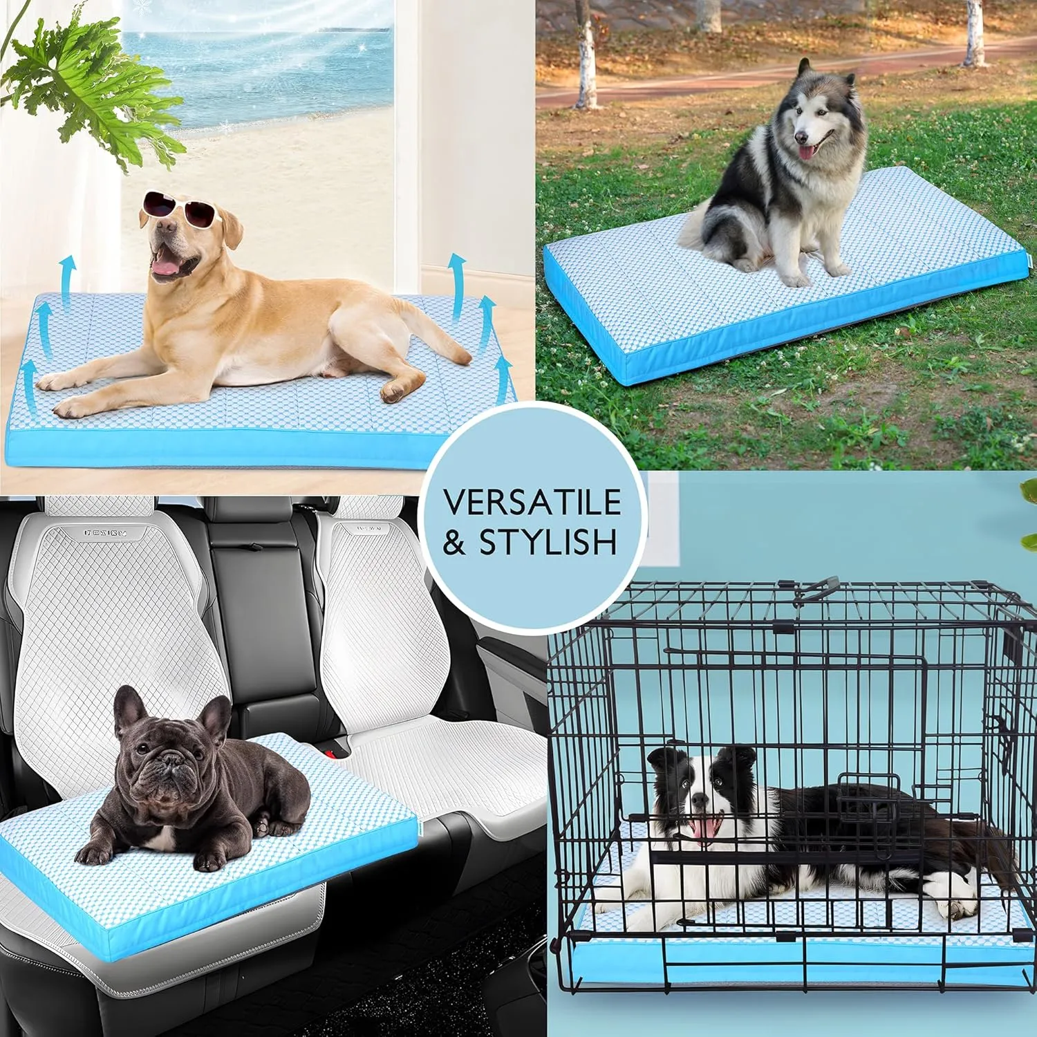 Chicute Cooling Dog Bed for 2X Large Dogs - Orthopedic Pet Beds with Memory Foam, QMAX>0.5, Waterproof Removable Washable Cover for Hot Weather, Blue, 47" L x 29" W x 3" H