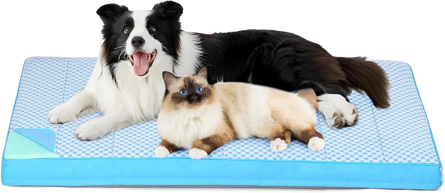 Chicute Cooling Dog Bed for 2X Large Dogs - Orthopedic Pet Beds with Memory Foam, QMAX>0.5, Waterproof Removable Washable Cover for Hot Weather, Blue, 47" L x 29" W x 3" H
