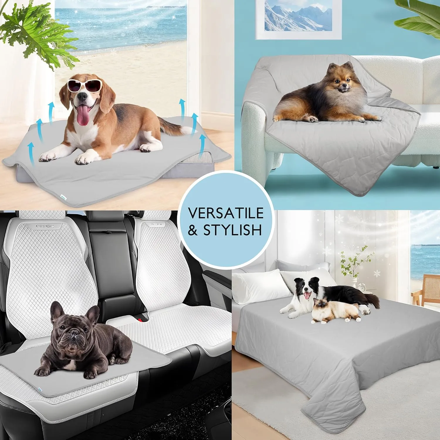 Chicute Dog Cooling Blanket for Sofa Bed Couch - 30x40 Waterproof Pet Blankets Dog Bed Cover, Q-MAX>0.5, Washable Throw Blanket Protector Cover for Small Medium Large Dogs Cats, Grey