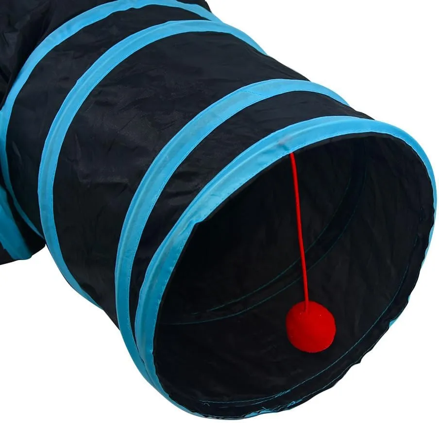 Collapsible Cat Tunnel for Indoor Cats 3 Way Black, Portable Play Tube with Peepholes, Perfect for Kittens, Rabbit & Small Pets, Fun Interactive Toy for Playtime & Exercise