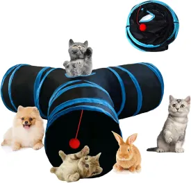 Collapsible Cat Tunnel for Indoor Cats 3 Way Black, Portable Play Tube with Peepholes, Perfect for Kittens, Rabbit & Small Pets, Fun Interactive Toy for Playtime & Exercise