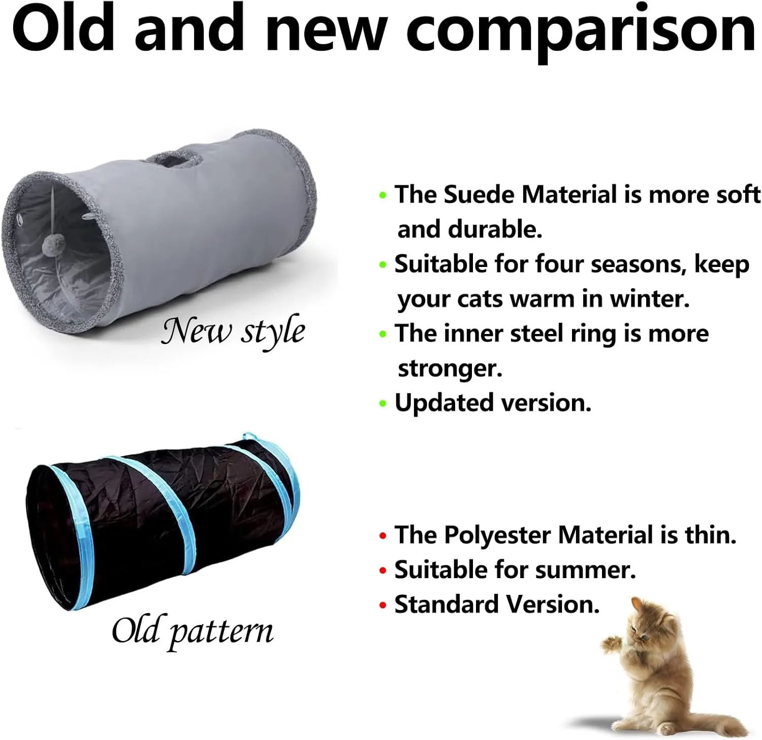 Collapsible Cat Tunnel with Play Ball - Durable Suede Indoor Play Tube for Cat, Puppy, Kitten, Rabbit (Small)