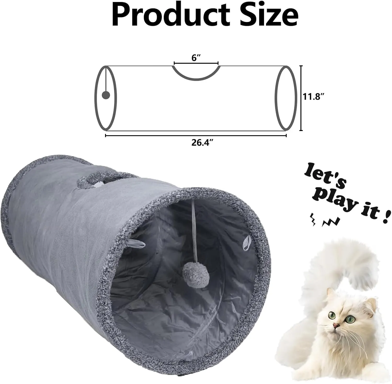 Collapsible Cat Tunnel with Play Ball - Durable Suede Indoor Play Tube for Cat, Puppy, Kitten, Rabbit (Small)