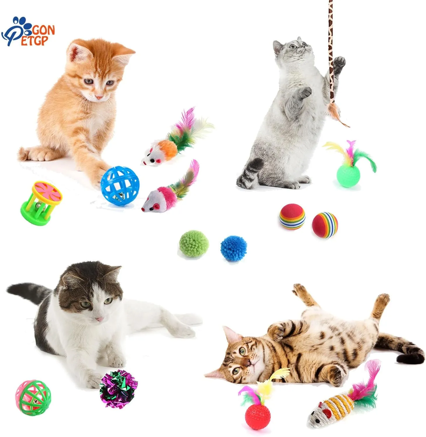 Collapsible Pet Tunnel Cube Tent Toys, Interactive Cat Feather Teaser Wand Cat Bell Balls Fuzzy Ball Springs Mouse Toys for Indoor Kittens (Black)