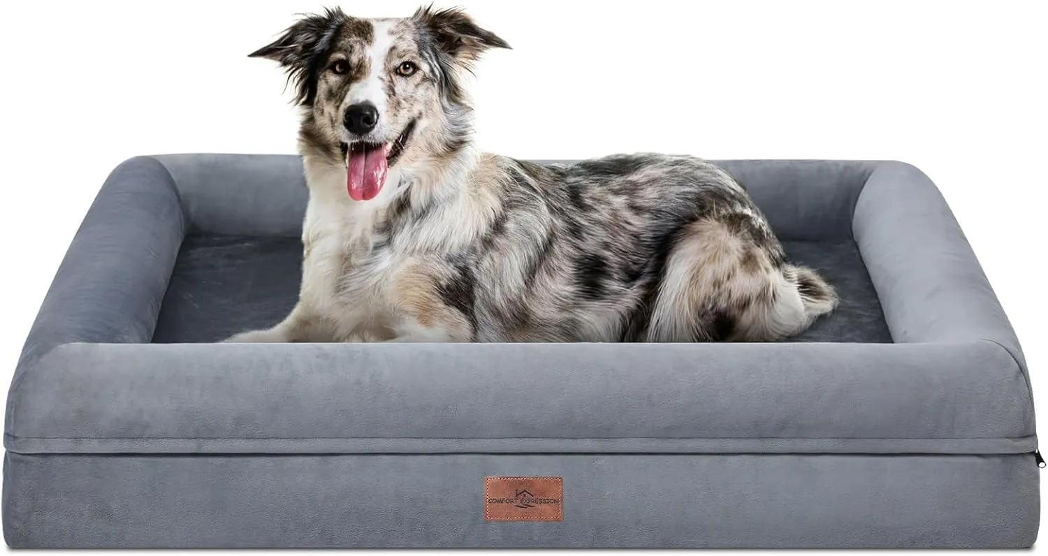 Comfort Expression Large Dog Beds Orthopedic Washable: Pet Couch Sofa with Waterproof Removable Cover and Non-Slip Bottom Memory Foam Dogs Bed Large Sized Dog Grey- 36" x 27"
