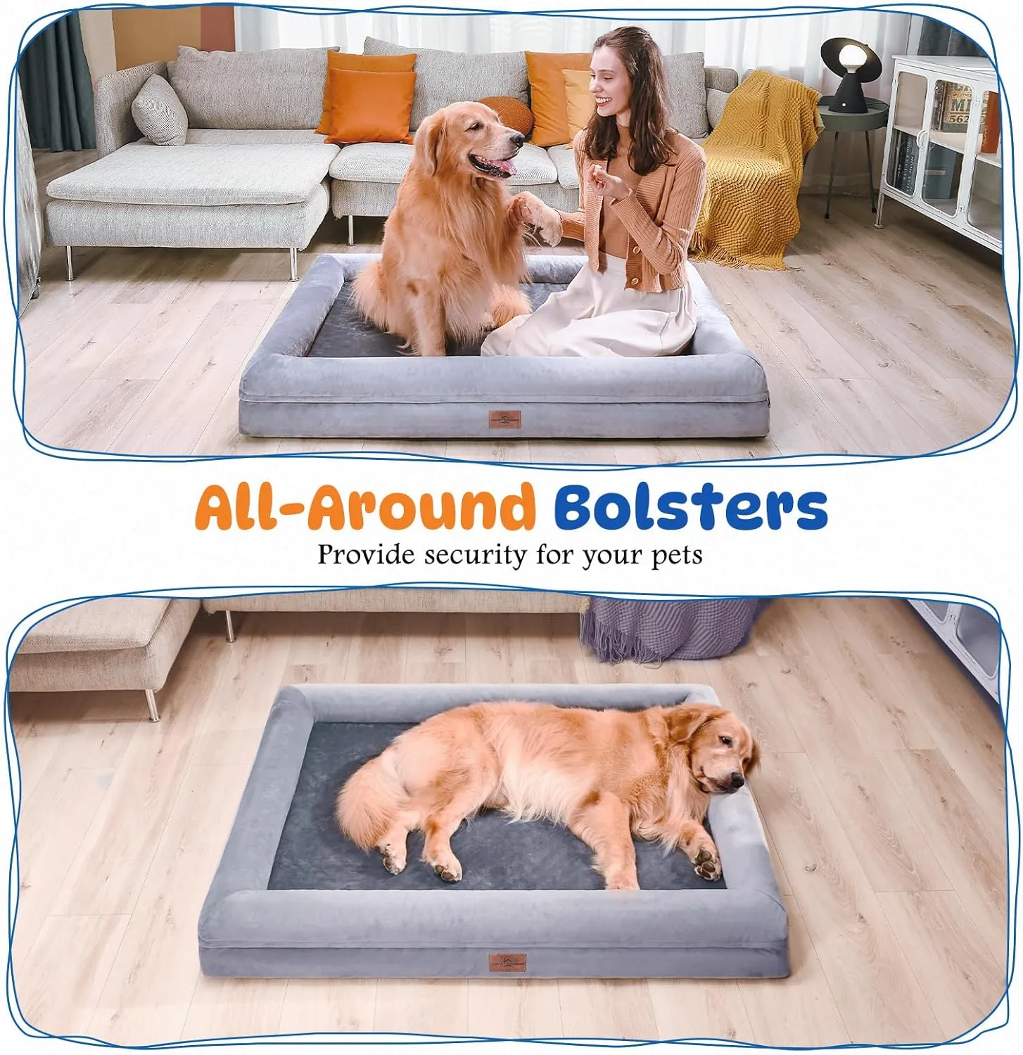 Comfort Expression Large Dog Beds Orthopedic Washable: Pet Couch Sofa with Waterproof Removable Cover and Non-Slip Bottom Memory Foam Dogs Bed Large Sized Dog Grey- 36" x 27"