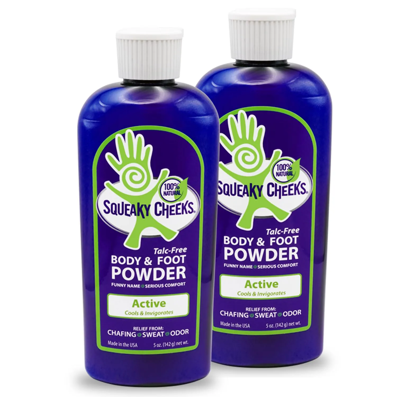 Cooling Body and Foot Powder (5oz) 2 Pack | Talc-Free and All Natural Powder | Active Formula | Minty Fresh Scent With Essential Oils | Relief From Chafing Sweat and Odor