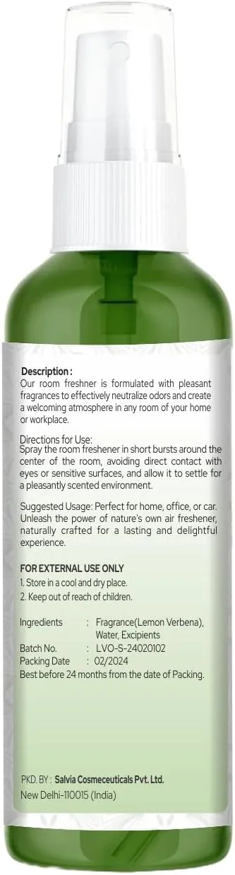 Crysalis Lemon Verbena Linen And Room Spray Air Freshener | Long Lasting Aromatic Scent | Made With Essential Oils Fresh and Revitalizing Aroma - 100ml / 3.38 fl oz