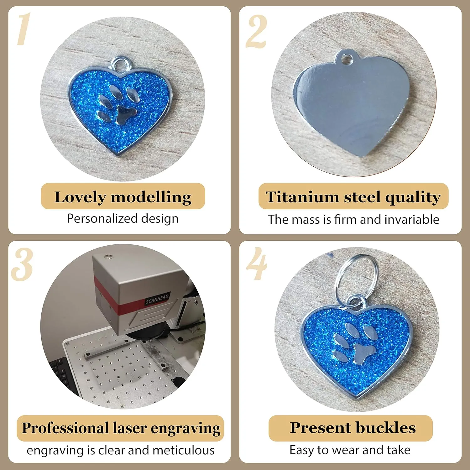 Custom Engraved Heart Shape Dog Tags & Cat Tags Laser Engraving on The Back Side,Easy to Read & Durable (Silvery)