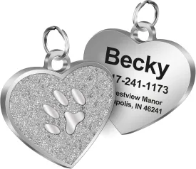 Custom Engraved Heart Shape Dog Tags & Cat Tags Laser Engraving on The Back Side,Easy to Read & Durable (Silvery)