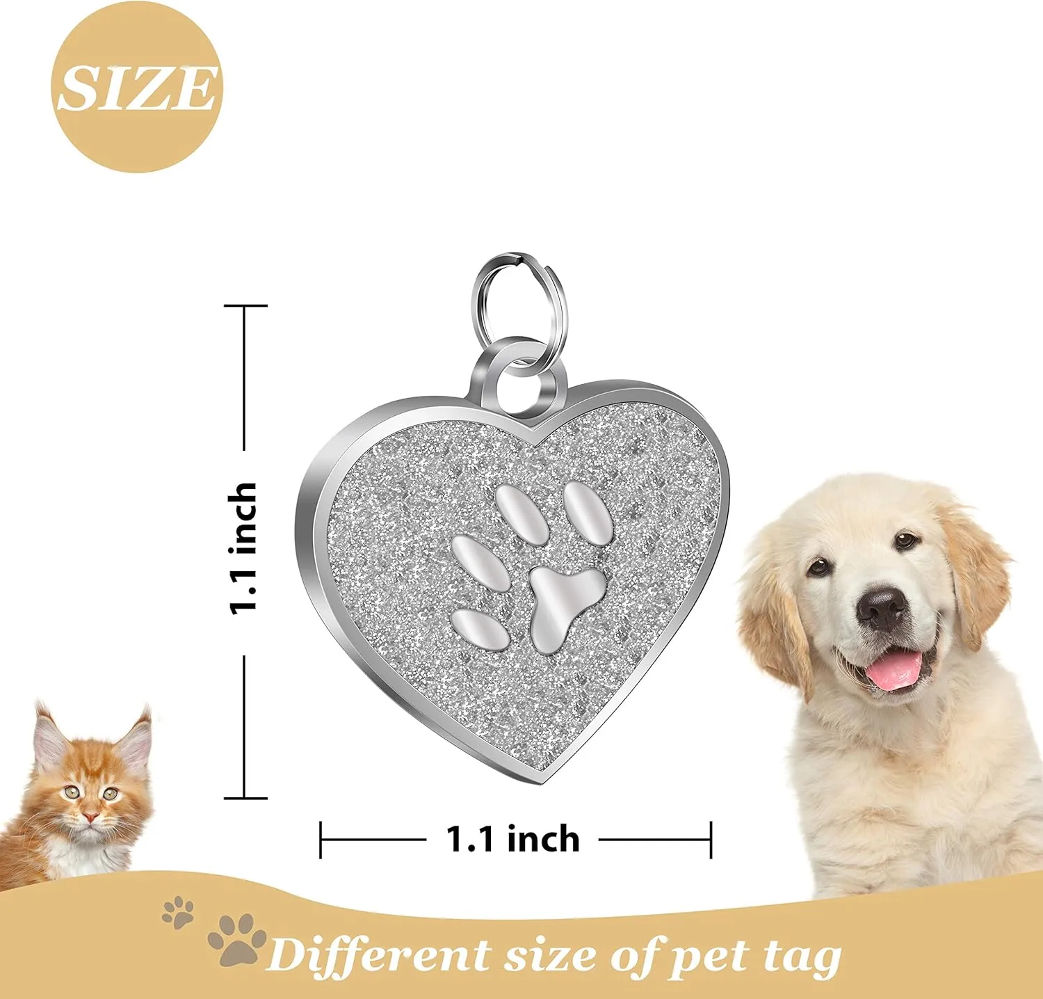 Custom Engraved Heart Shape Dog Tags & Cat Tags Laser Engraving on The Back Side,Easy to Read & Durable (Silvery)
