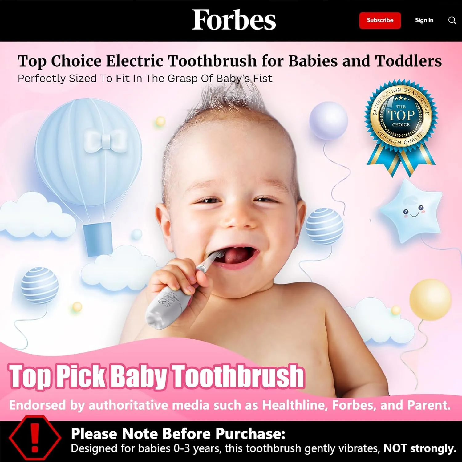 DADA-TECH Toddler Electric Toothbrush Kids Age 1-2-3 Years Old, Baby Electric Toothbrush with LED Light 2 Minutes Timer 4 Vibrating Heads for Infants Toothbrush 6 to 12 Months and Up (Pink)