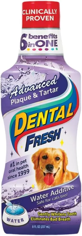 Dental Fresh Advanced Plaque and Tartar Water Additive, 8oz  Dog Teeth Cleaning Formula to Freshen Breath and Improve Overall Oral Health