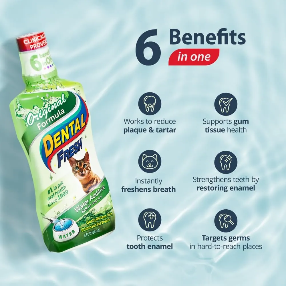 Dental Fresh Water Additive for Cats, Original Formula, 8 oz  Cat Breath Freshener  Products for Cats to Help Overall Cat Dental Health