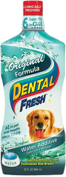 Dental Fresh Water Additive for Dogs, Original Formula, 32oz  Dog Breath Freshener and Dog Teeth Cleaning for Dog Dental Care Add to Water