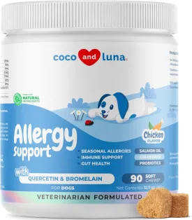 Dog Allergy Relief - Itching Skin Support - Anti-Itch Skin and Coat Supplement, with Probiotics, Salmon Oil, Colostrum, Quercetin, Turmeric - Dog Allergy Chews for Seasonal Allergies, Immunity Support