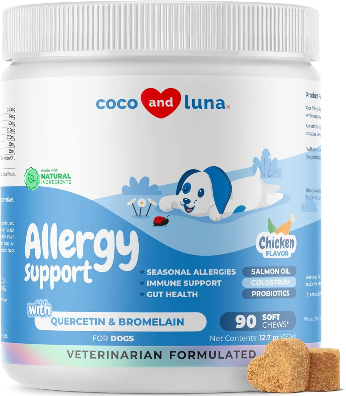 Dog Allergy Relief - Itching Skin Support - Anti-Itch Skin and Coat Supplement, with Probiotics, Salmon Oil, Colostrum, Quercetin, Turmeric - Dog Allergy Chews for Seasonal Allergies, Immunity Support