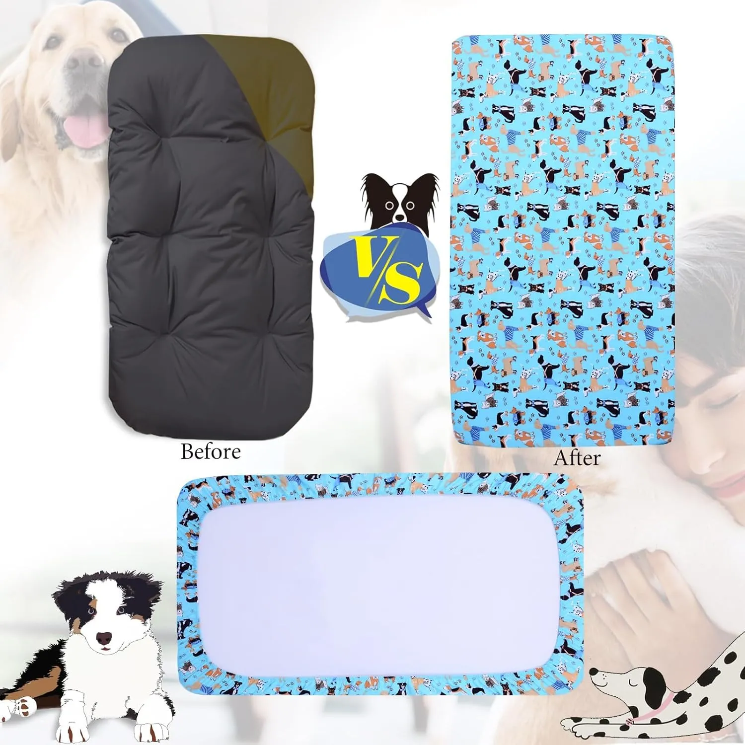 Dog Bed Cover-Washable Dog Bed Cover, Dog Bed Replacement Cover,Cotton Waterproof Warm Dog Mattress Cover,Bed Cover for Dog/Cat 58x28 Inches-Easy to Remove