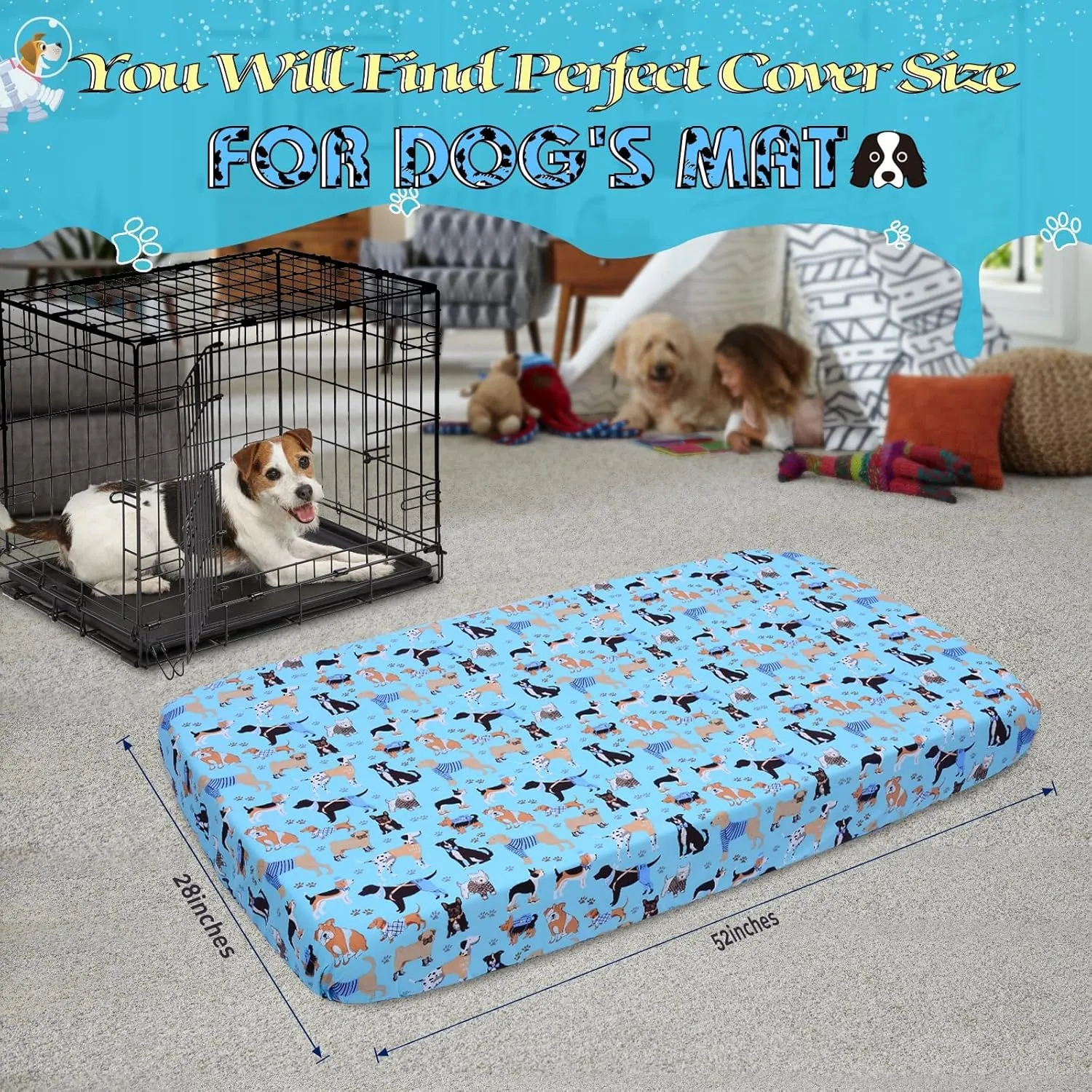 Dog Bed Cover-Washable Dog Bed Cover, Dog Bed Replacement Cover,Cotton Waterproof Warm Dog Mattress Cover,Bed Cover for Dog/Cat 58x28 Inches-Easy to Remove