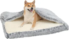 Dog Bed with Cover Cave, Orthopedic Dog Bed with Blanket, 33.5 * 27.6'' Rectangle Pet Crate Cozy Cuddler Mat, Anti-Anxiety Memory Foam Calming Pad for Puppy Cat with Removable Washable Cover