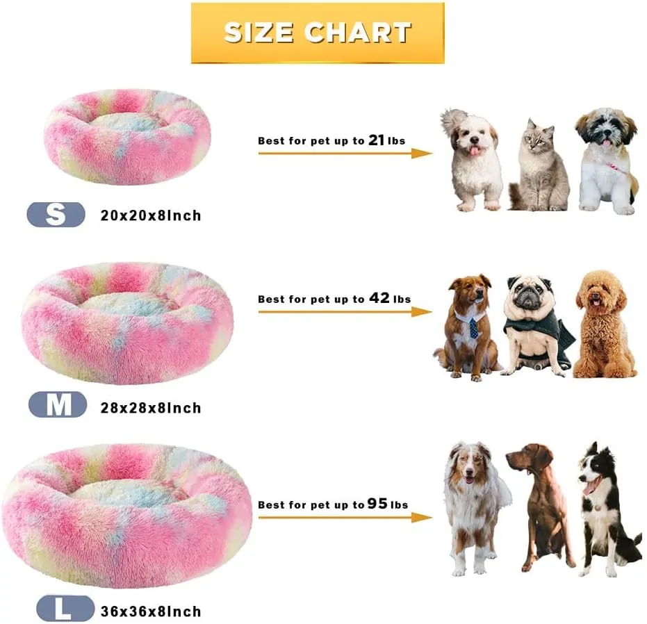 Dog Calming Beds for Small Medium Large Dogs - Round Donut Washable Puppy Dog Bed, Anti-Slip Faux Fur Fluffy Donut Cuddle Anxiety Cat Pet Bed(20'' Color)