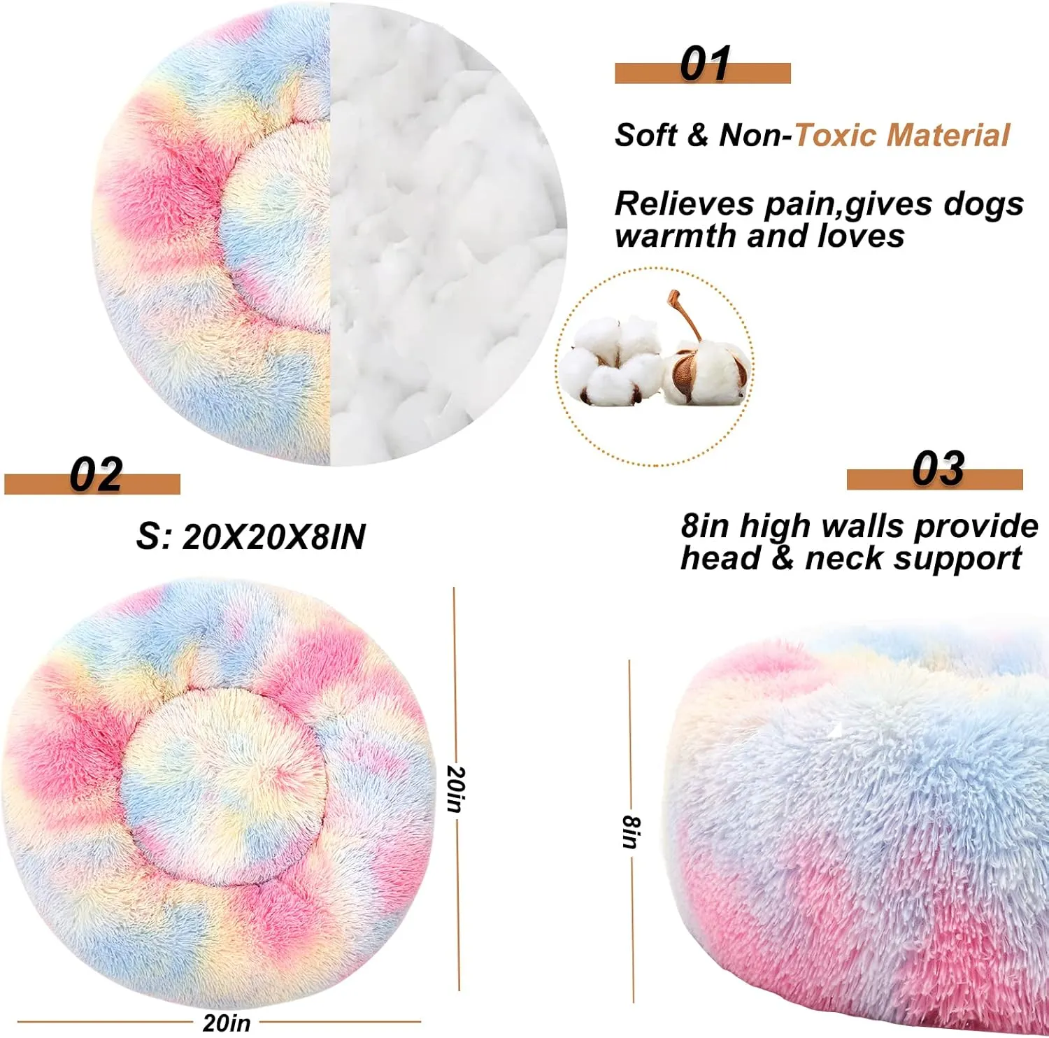 Dog Calming Beds for Small Medium Large Dogs - Round Donut Washable Puppy Dog Bed, Anti-Slip Faux Fur Fluffy Donut Cuddle Anxiety Cat Pet Bed(20'' Color)