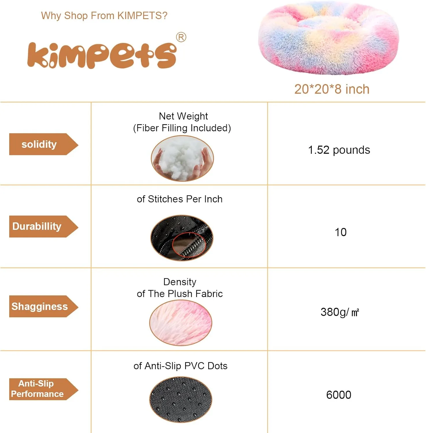 Dog Calming Beds for Small Medium Large Dogs - Round Donut Washable Puppy Dog Bed, Anti-Slip Faux Fur Fluffy Donut Cuddle Anxiety Cat Pet Bed(20'' Color)