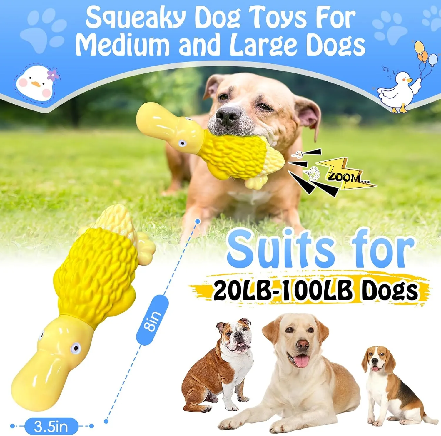 Dog Chew Toys for Aggressive Chewers: Indestructible Dog Toys- Large Squeaky Tough Dog Toys for All Breed Sizes to Keep Them Busy (Yellow)