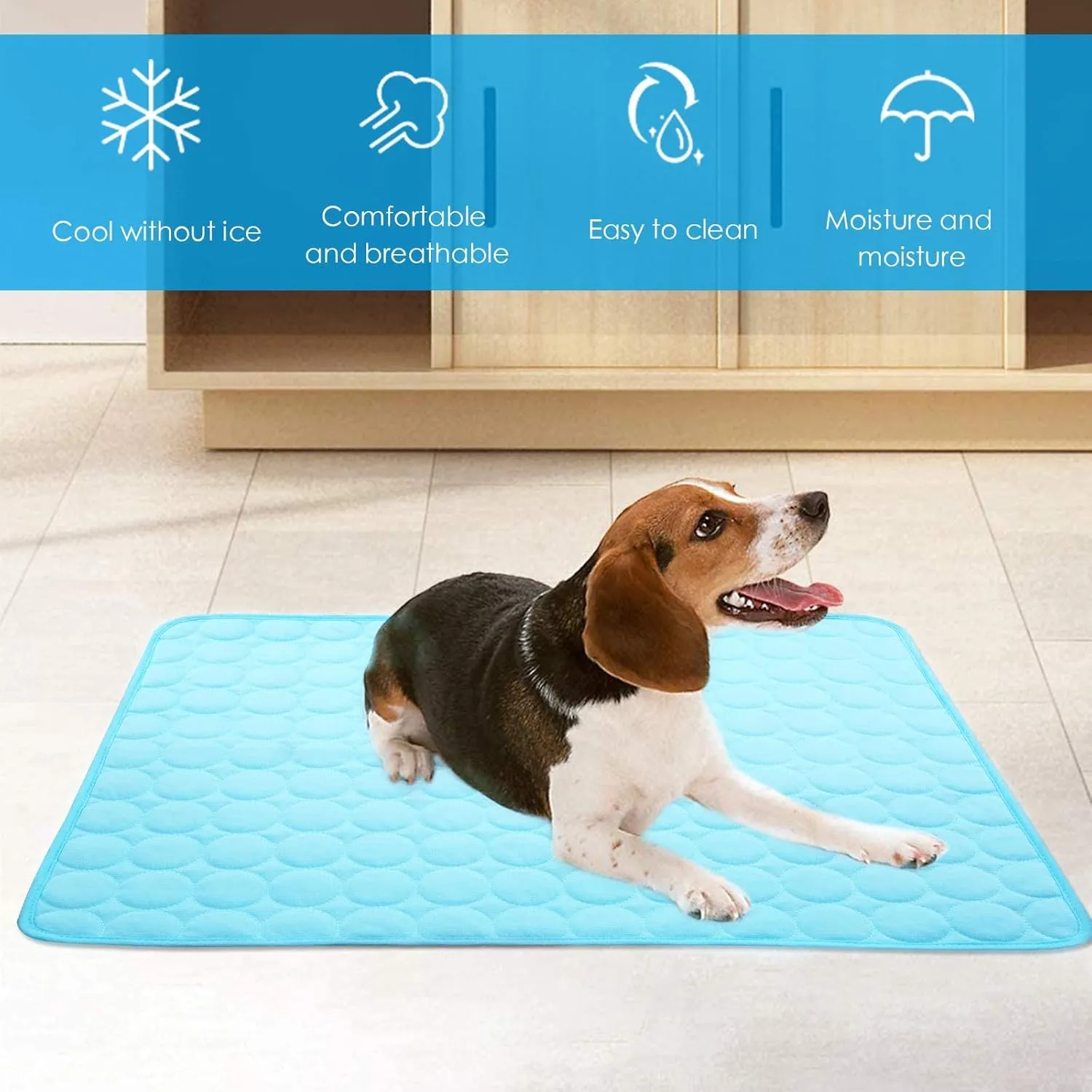 Dog Cooling Mat for Kennels, Crates, Cars, Indoor & Outdoor - Ice Silk Pet Blanket Pad for Extra Large Dogs (Blue, L(28 * 22"))