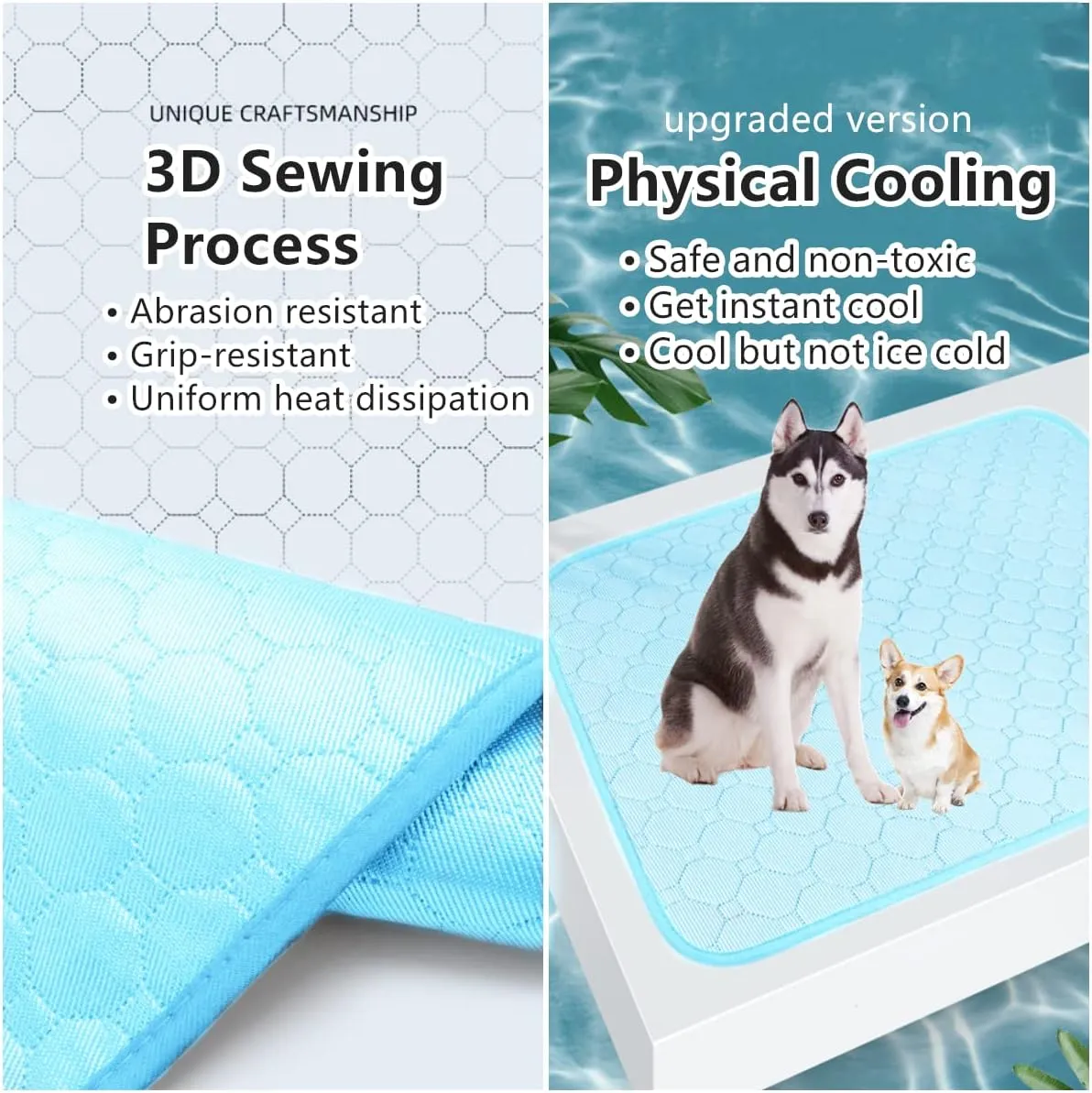 Dog Cooling Mat for Kennels, Crates, Cars, Indoor & Outdoor - Ice Silk Pet Blanket Pad for Extra Large Dogs (Blue, L(28 * 22"))