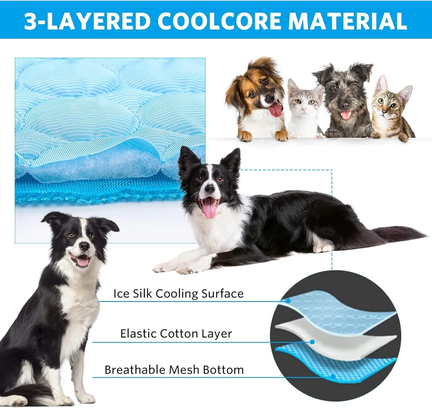 Dog Cooling Mat for Kennels, Crates, Cars, Indoor & Outdoor - Ice Silk Pet Blanket Pad for Extra Large Dogs (Blue, L(28 * 22"))